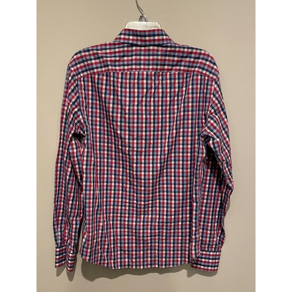 UNTUCKit Mens Medium Wrinkle Free Gingham Long Sleeve Button Down Shirt Red